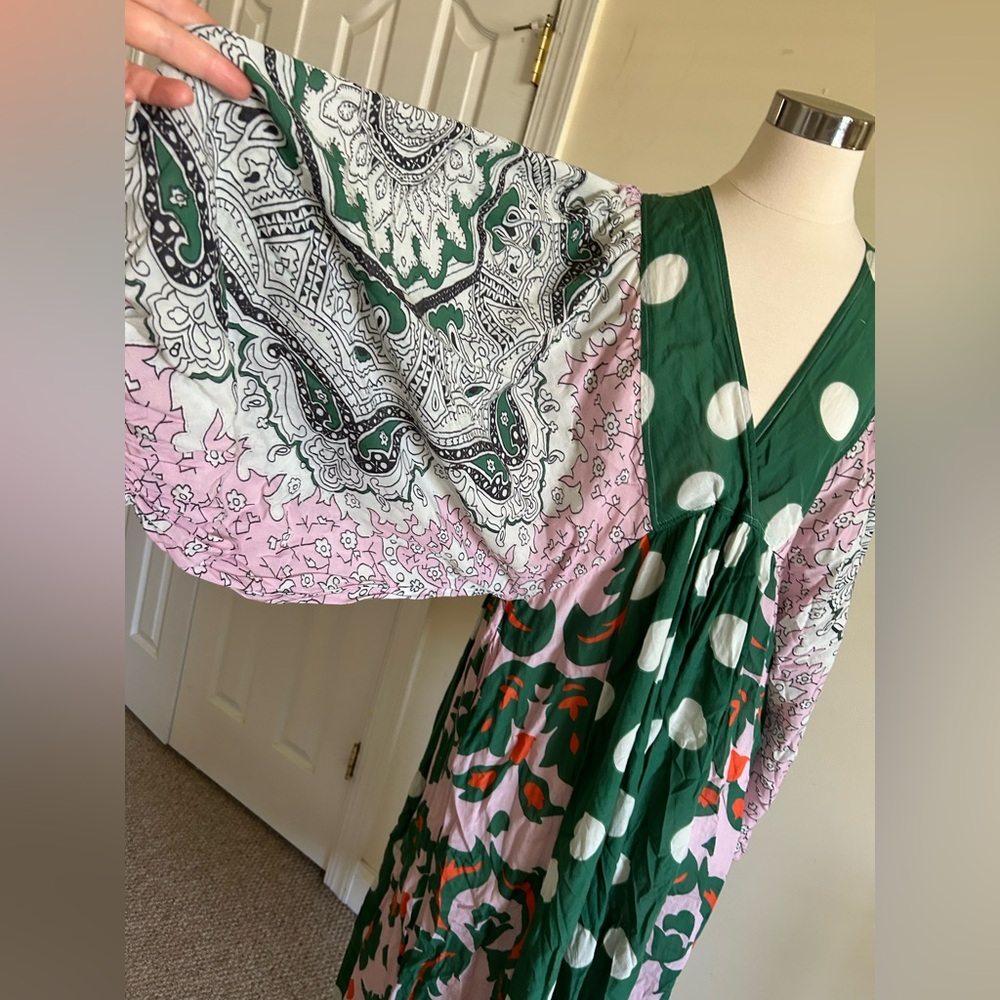 Essentiel Antwerp Green, multicolor print cotton blend boho maxi dress size XS - Picture 4 of 11